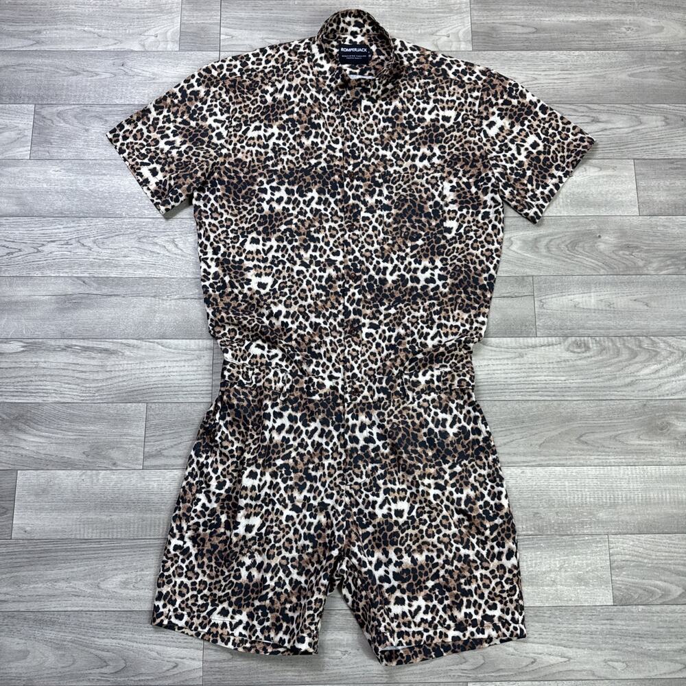 Romperjack Romper Brown Black Animal Leopard Print Pattern Stretchy sz M
